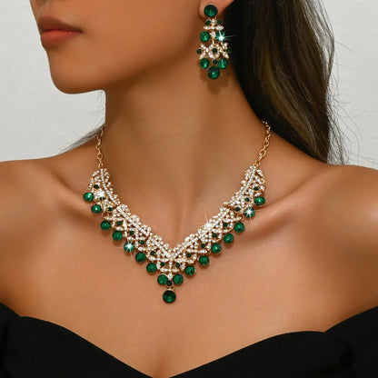 Luxury Flower Choker Necklace Earrings Wedding Dress Bridal Necklace Set Rhinestone Bride Jewelry Sets for Women