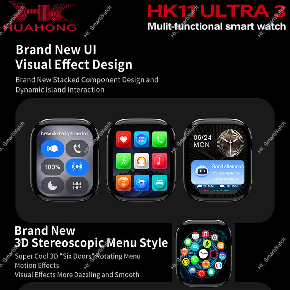 New HK11 ULTRA 3 MAX Smartwatch 2025 49mm HD AMOLED 4G ROM Bluetooth Network Call Robot Clock NFC Compass Smart Watch Men Women