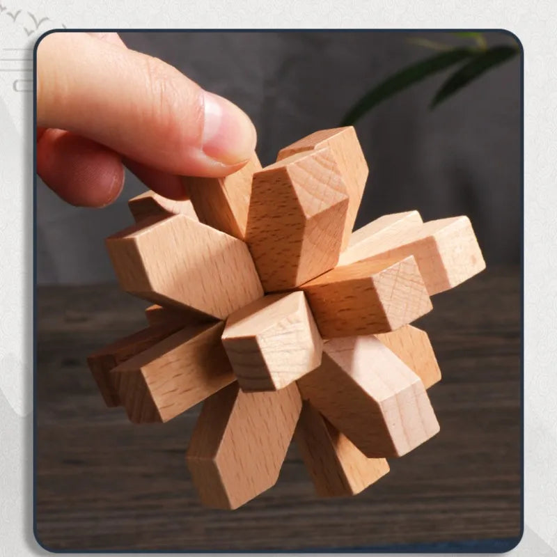 Wooden Kong Ming Lu Ban Lock – 3D IQ Brain Teaser Montessori Puzzle Toy for Kids & Adults