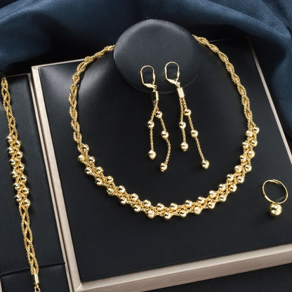 Pearl Pendant 4pcs Jewelry Set – Necklace, Bracelet, Earrings & Ring