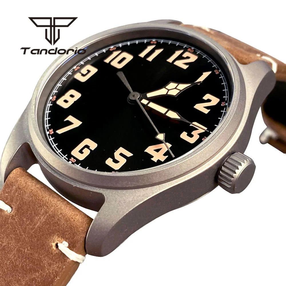 Tandorio Titanium Ultralight Dive 39mm Men's Pilot Watch Automatic Miyota 8215/PT5000 Movt AR Sapphire 20BAR Waterproof Luminous