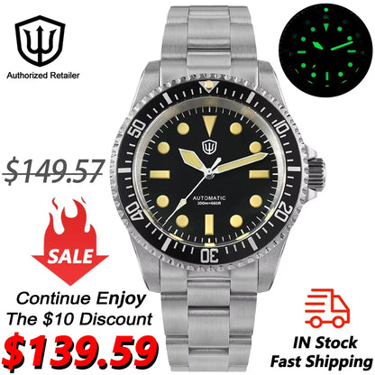 Watchdives WD5513 V2 Watch NH35 Automatic Movement Sapphire Crystal 20Bar Waterproof C3 Luminous 38mm Sub Vintage Watches