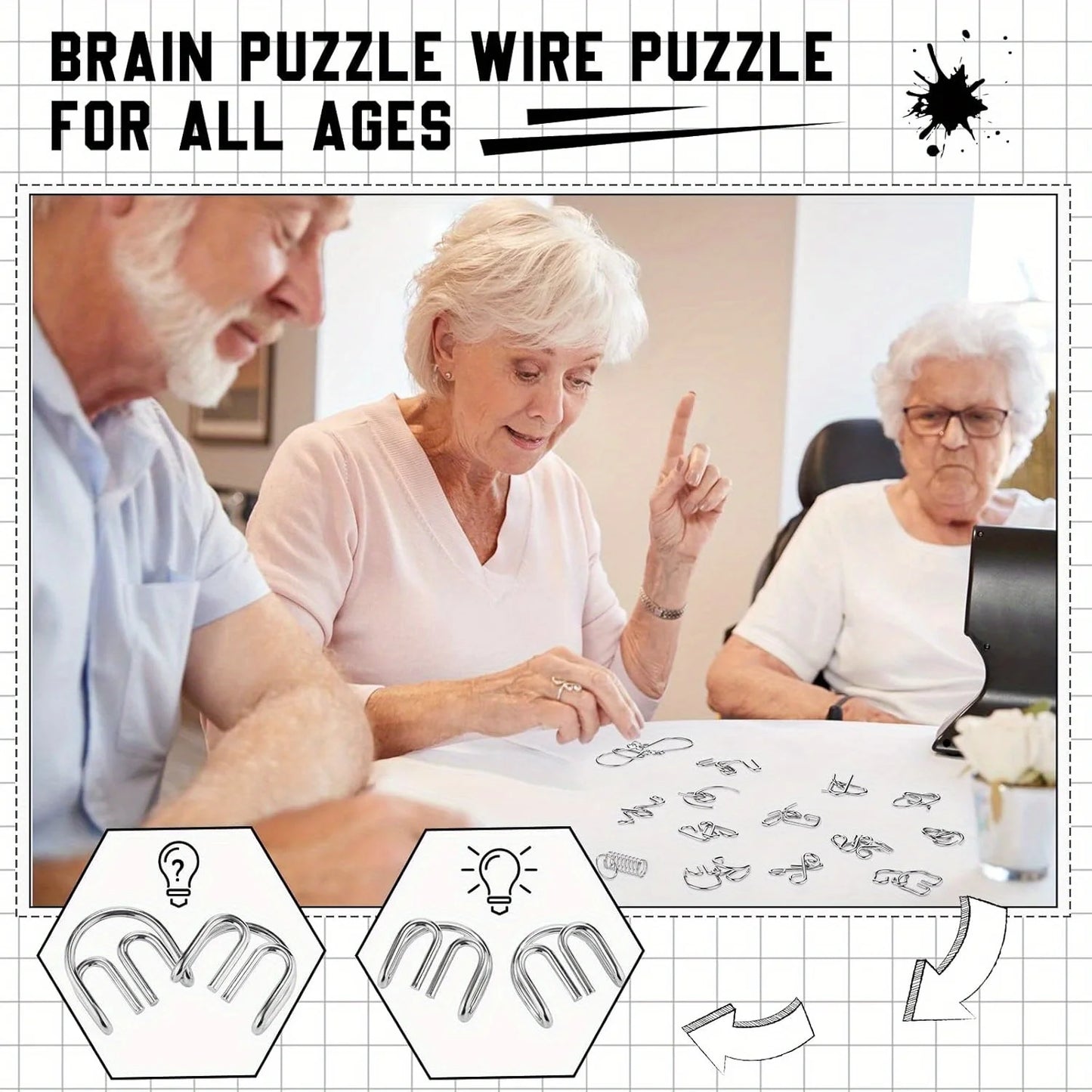Metal Wire Puzzle Set – IQ Brain Teaser Disentanglement Ring Magic Trick Toy