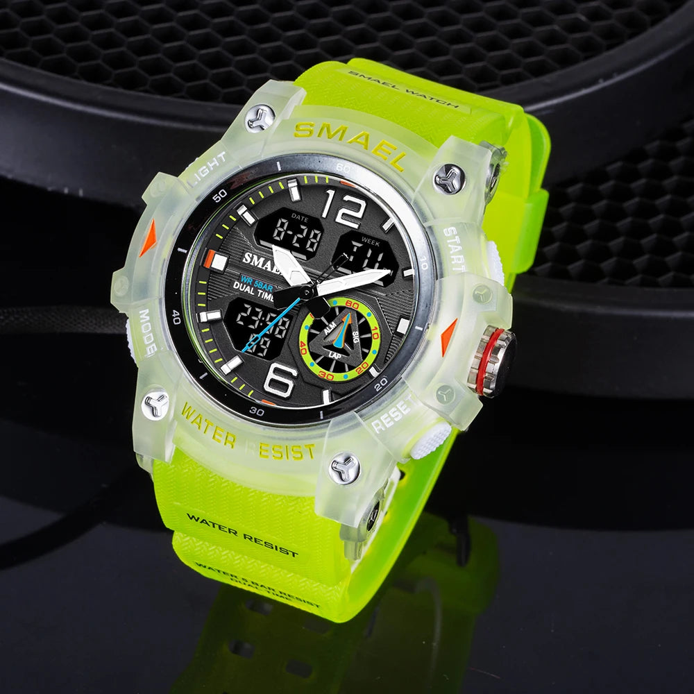 SMAEL Sport Watch Military Wristwatch for Men Alarm Stopwatch LED Digital Back Light Dual Time Display Waterproof Watch Men 8007