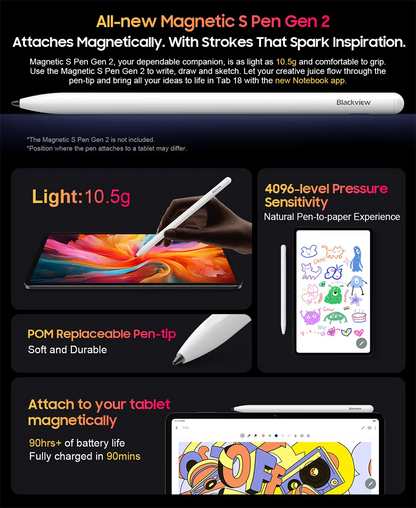 Blackview Tab 18 Tablet - 12" 2.4K FHD+ Display 8GB 256GB MTK Helio G99 8800mAh Pressure Sensitivity