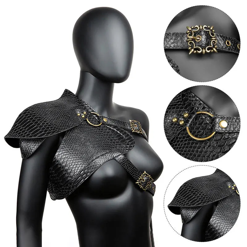New European Medieval Steampunk Women's Armor Vest PU Leather Punk Shawl Halloween Cloak Female Makeup Dress Party Cosplay Props
