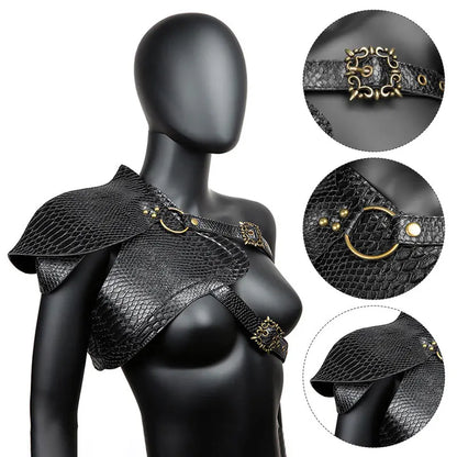 New European Medieval Steampunk Women's Armor Vest PU Leather Punk Shawl Halloween Cloak Female Makeup Dress Party Cosplay Props