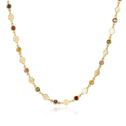 Boho Multicolor Crystal Stone Link Chain Necklace For Women Fashion Gold Color Multilayered Beaded Necklaces Party Jewelry