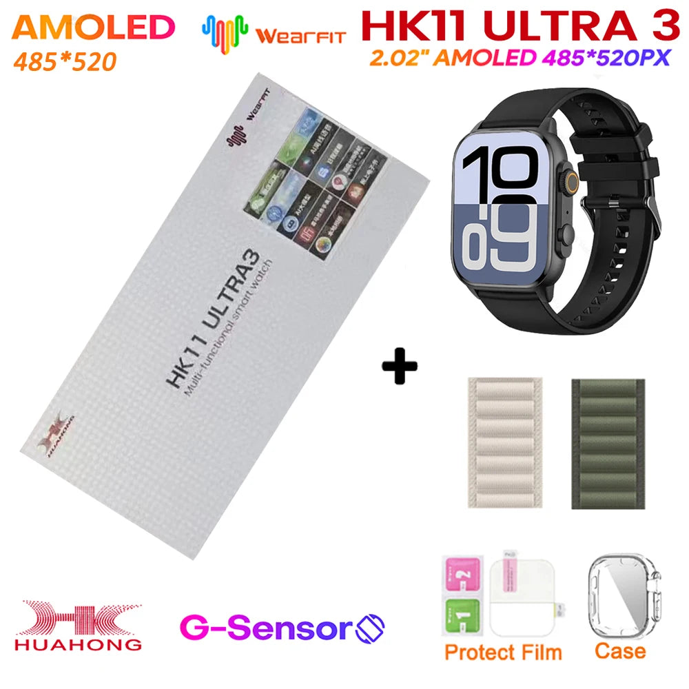 New HK11 ULTRA 3 MAX Smartwatch 2025 49mm HD AMOLED 4G ROM Bluetooth Network Call Robot Clock NFC Compass Smart Watch Men Women