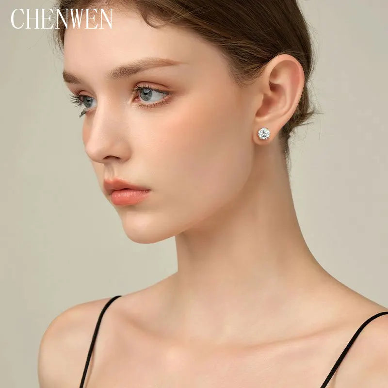 TEN CARATS 0.5ct-3ct D Color Certified Moissanite Stud Earrings Lab Created Diamond 925 Sterling Silver  Wedding