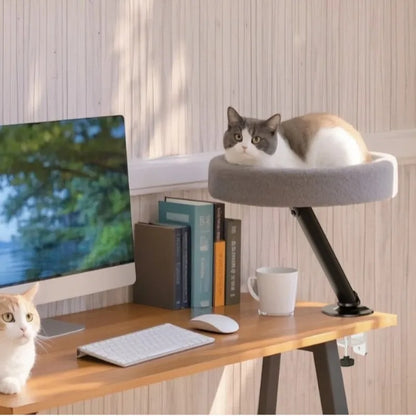 Soft Round Desktop Cat Bed Adjustable Height Comfortable Indoor Pet Nest for Kitten Office Desk Cat Climbing Frame