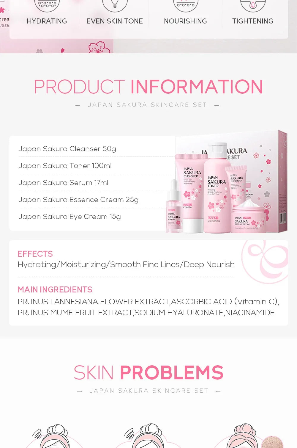 LAIKOU Sakura 5-Piece Skincare Gift Set – Moisturising Korean Valentine's Day Kit