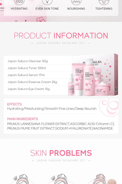 LAIKOU Sakura 5-Piece Skincare Gift Set – Moisturising Korean Valentine's Day Kit