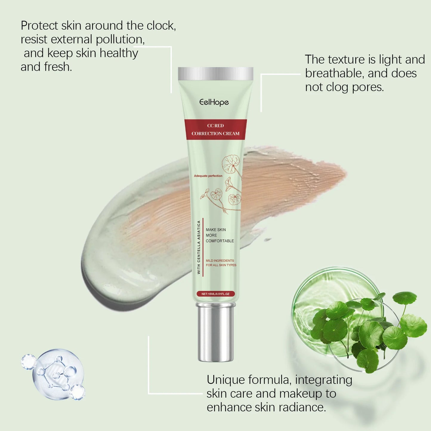 Centella Asiatica CC Cream Foundation Color Correcting Facial Repair BB Cream Full Coverage Natural Concealer Whitening Liquid