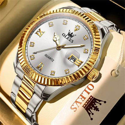 OLEVS Quartz Wristwatches Luxury Watch Business Waterproof Male Clock Luminous Date Stainless Steel Men Watch reloj hombre