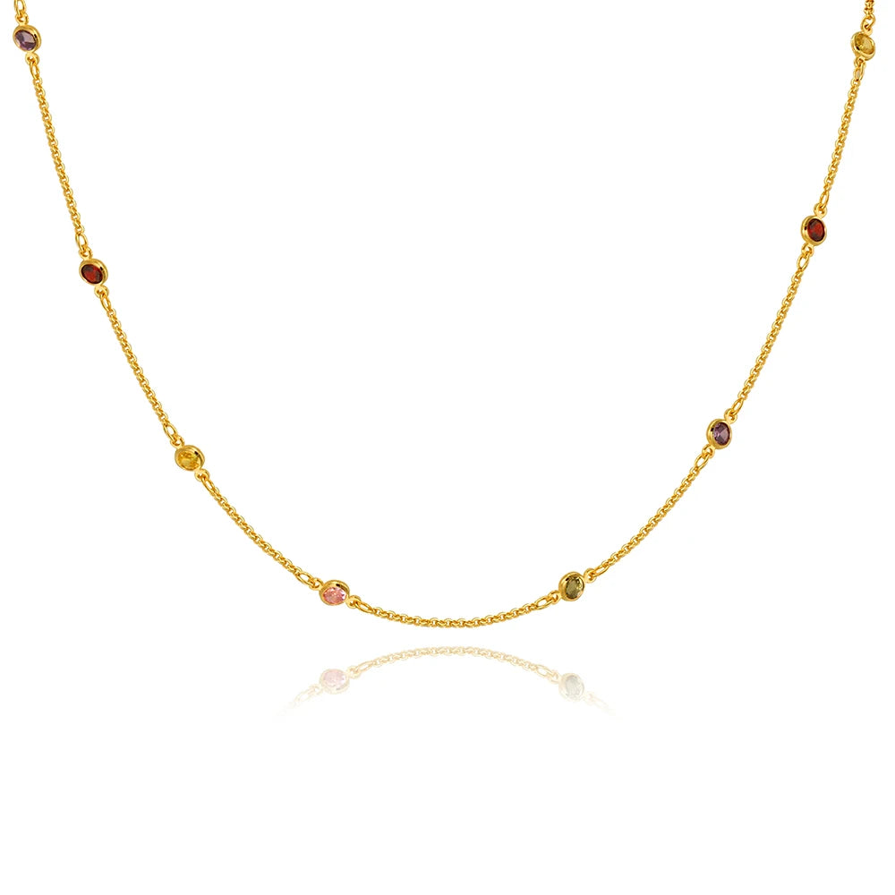 Boho Multicolor Crystal Stone Link Chain Necklace For Women Fashion Gold Color Multilayered Beaded Necklaces Party Jewelry