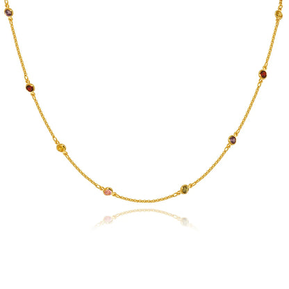 Boho Multicolor Crystal Stone Link Chain Necklace For Women Fashion Gold Color Multilayered Beaded Necklaces Party Jewelry