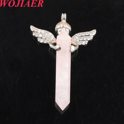 Natural Lazulis Stone Long Hexagonal Pendant For Make DIY Trendy Rhinestone Angel Wings Necklace Wed Gift BO907