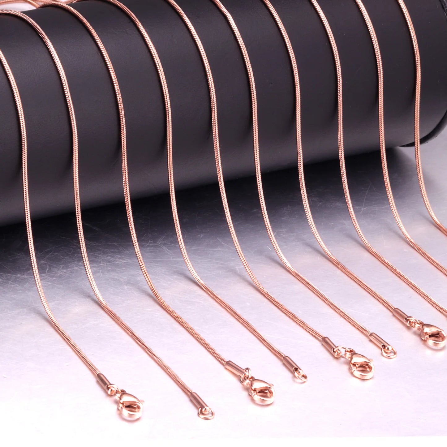 LUXUSTEEL 10Pcs/lot Black Rose Golden Snake Chain 316L Stainless Steel Necklace For Pendants Women Men Accessories Wholesale