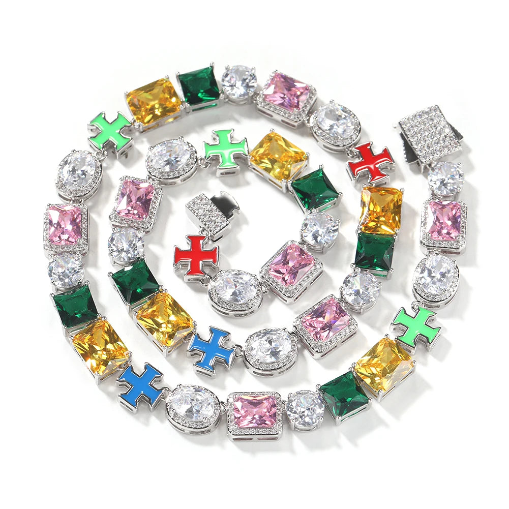 UWIN Iced Out Multi Gemstone Necklaces for Women Men Mixed Shape Colorful Gems Collection Necklace Fashion Hip Hop Jewelry
