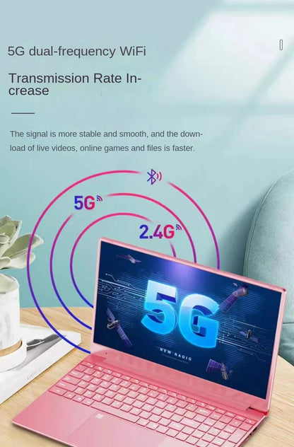 2025 Pink Laptop Windows 11 Office Education Gaming Notebook 15.6“11th Gen Intel Celeron N5095 16G RAM 1T Dual WiFi Narrow Side