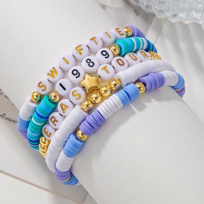 New In Simple Colorful Polymer Clay Smiling Face Love Pearl Bracelet Set Emotional Bracelet for women scene vintage jewelery