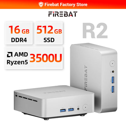 FIREBAT R2 Mini PC AMD Ryzen 5 3500U (Beats N150/N97)  16GB RAM 512GB SSD Desktop Mini Computers WIFI5 BT5.2 Dual 4k Display