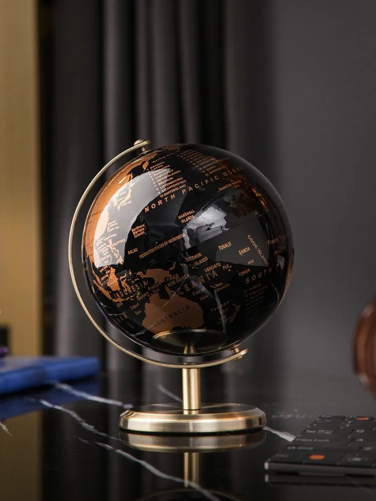 Creative metal rotating globe artwork, suitable for children classroom education learning living room office desktop decoration