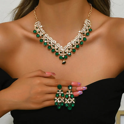 Luxury Flower Choker Necklace Earrings Wedding Dress Bridal Necklace Set Rhinestone Bride Jewelry Sets for Women