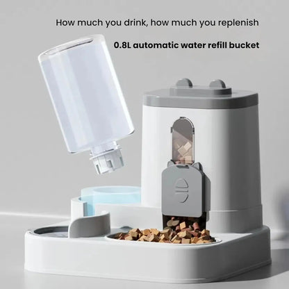 1.6L+0.8L Automatic Pet Feeder and Water Dispenser Combination Large Capacity Wet and Dry Separation Design Cat Dog Food Bowl