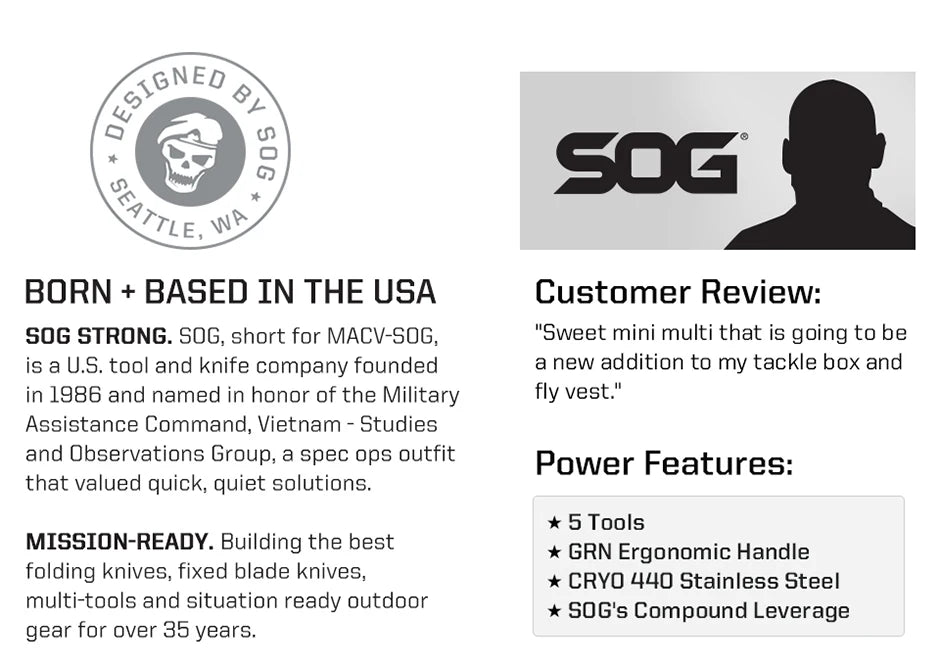 SOG 5 In 1 Mini Compact Multitool Pliers Lightweight EDC Pocket Knife Hunting Fishing Camping Supplies Micro Tools equipment