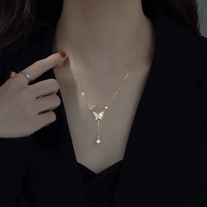 Fashion Trend Unique Design Elegant Delicate Light Luxury Zircon Butterfly Necklace For Women Jewelry Wedding Party Premium Gift