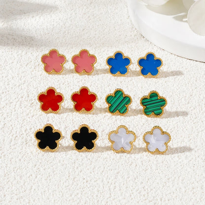 Stainless Steel Bracelet Double Sided Five Leaf Petals Flower Gold Plated Clover Women Fashion Jewelry