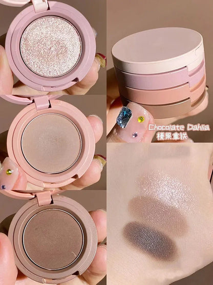 Macaron Three-layer Eyeshadow New Pearlescent Matte Flash Contouring Earth Tone Band Mirror Nose Profile 3-in-1 Makeup Palette