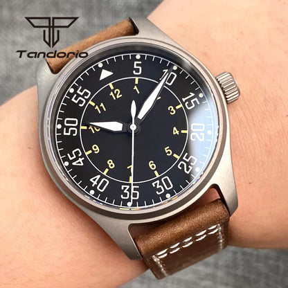 Tandorio Titanium Ultralight Dive 39mm Men's Pilot Watch Automatic Miyota 8215/PT5000 Movt AR Sapphire 20BAR Waterproof Luminous
