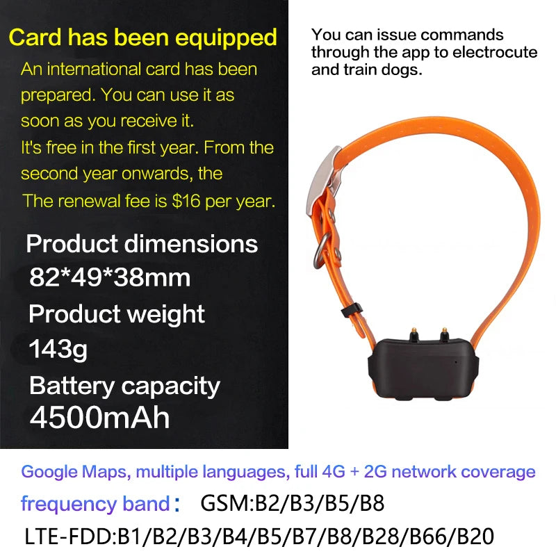 Pet Gps Locator, Hunting Dog Tracker, Dog Training Device, Remote Control, View Via App, Free, Waterproof