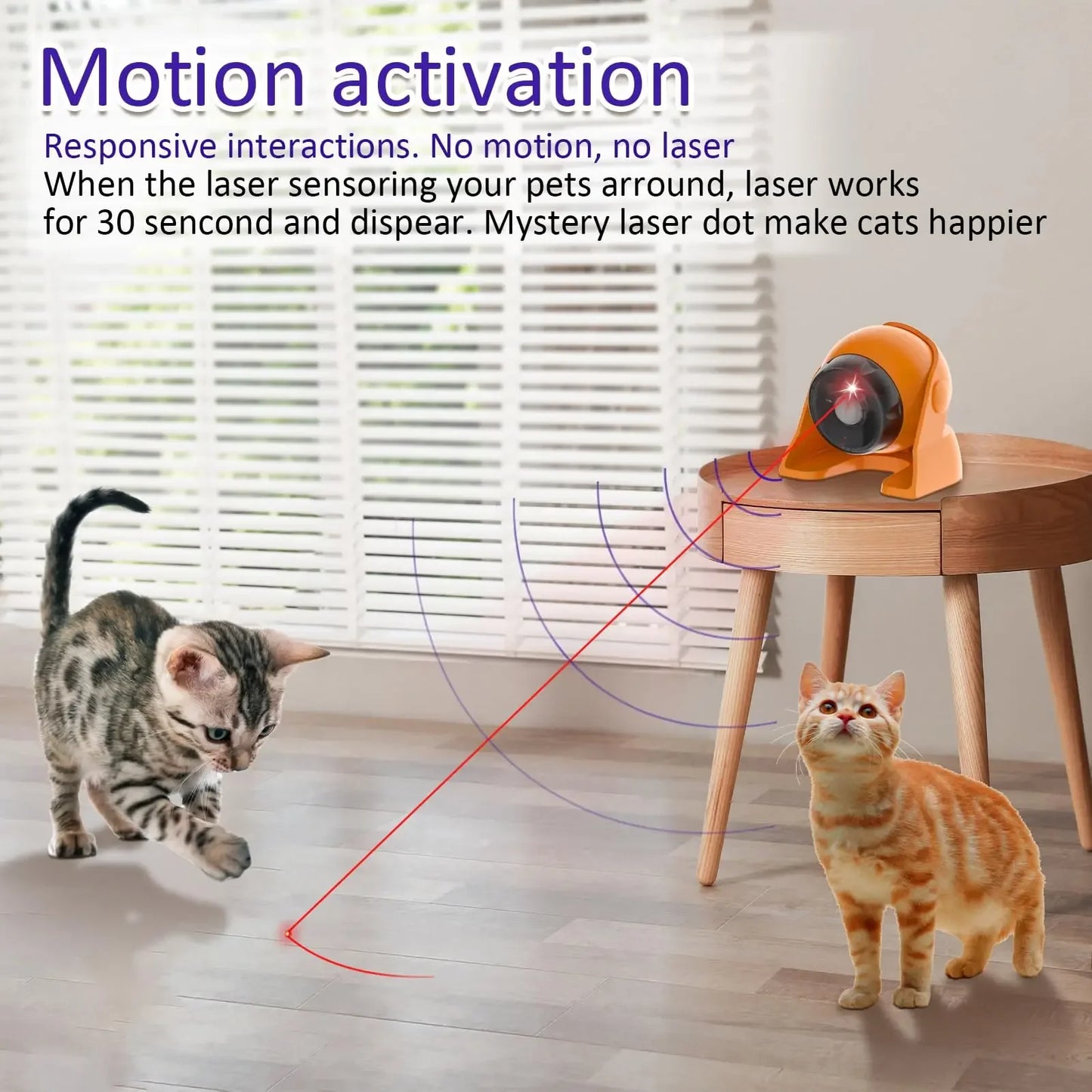 Cat Laser Toys Motion Acticated Responsive Interactions, Mix Fast & Slow Laser Game Multi-Angle Adjustable Rechargeable Pet Toys