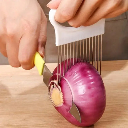 Effortlessly Slice Onions with this 1pc Colorful Onion Slicer Kitchen stainless steel potato chip onion holder for chopping assi