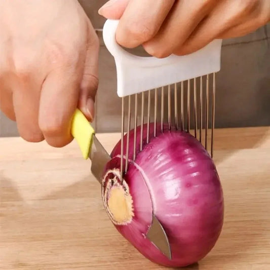 Effortlessly Slice Onions with this 1pc Colorful Onion Slicer Kitchen stainless steel potato chip onion holder for chopping assi
