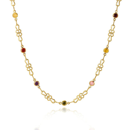 Boho Multicolor Crystal Stone Link Chain Necklace For Women Fashion Gold Color Multilayered Beaded Necklaces Party Jewelry
