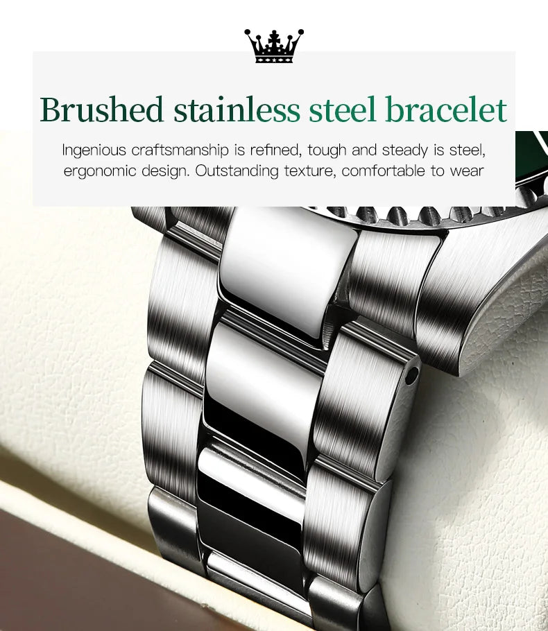 OLEVS 5885 Men's Watches Business Stainless Steel Strap Green Quartz Watch Waterproof Calendar Luminous High Quality Wristwatch