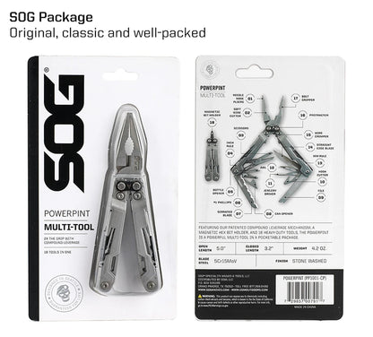 SOG PowerPint 18-in-1 Tactical Multi-Tool with Folding Pliers & Knife - Compact EDC Gear for Outdoor Camping, Survival & Hiking