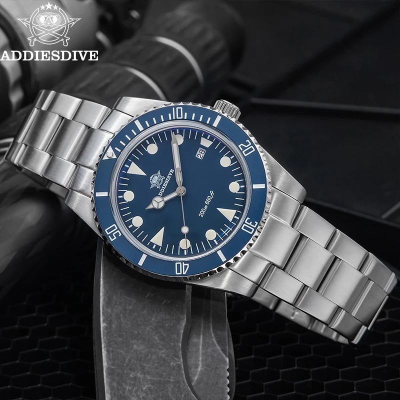 ADDIESDIVE Luxury Men's Analog Watch BGW9 Luminous Ceramic Bezel Bubble Mirror Glass Diver's Watch 200m Quartz Watches AD2068