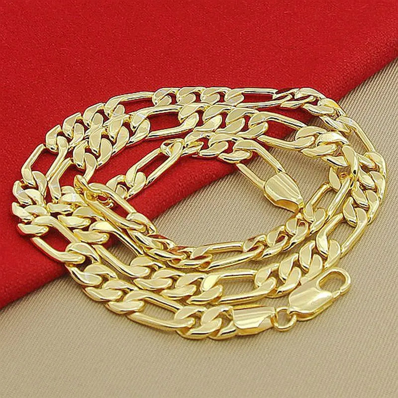 High-quality real gold necklace for men and women AU999 gold necklace 24K gold geometric chain 7MM-8MM
