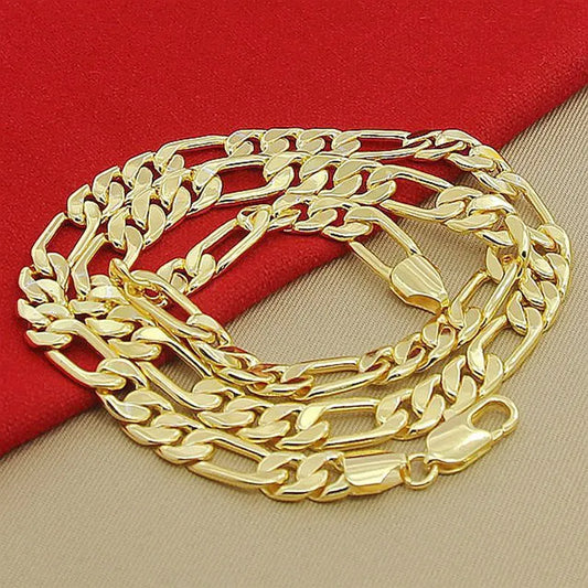 High-quality real gold necklace for men and women AU999 gold necklace 24K gold geometric chain 7MM-8MM