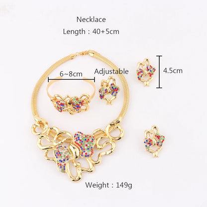 Dubai Gold Plated Jewelry Set Necklace Earrings Ring Bracelet Non-fading Jewelry Set Gift Luxury Wedding Jewelry Gift