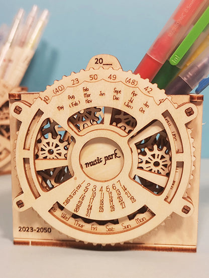 3D Wooden Puzzles Perpetual Calendar Pen Holder Mechanical Propelled Construction Model Kits For Teens and Adults,Age14+