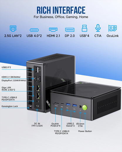 GMKtec K8 Plus Mini PC – AMD Ryzen 7 8845HS, DDR5, Oculink, Windows 11 Pro