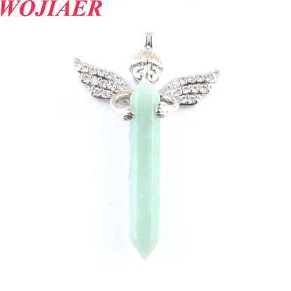 Natural Lazulis Stone Long Hexagonal Pendant For Make DIY Trendy Rhinestone Angel Wings Necklace Wed Gift BO907