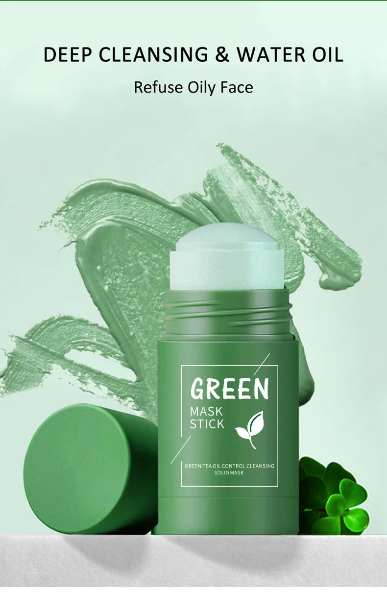 Green Tea Solid Mask Deep Cleansing Pores Shrinking Remove Blackhead Anti Acne Blemish Refreshing Mud Mask Brightening Skin Care